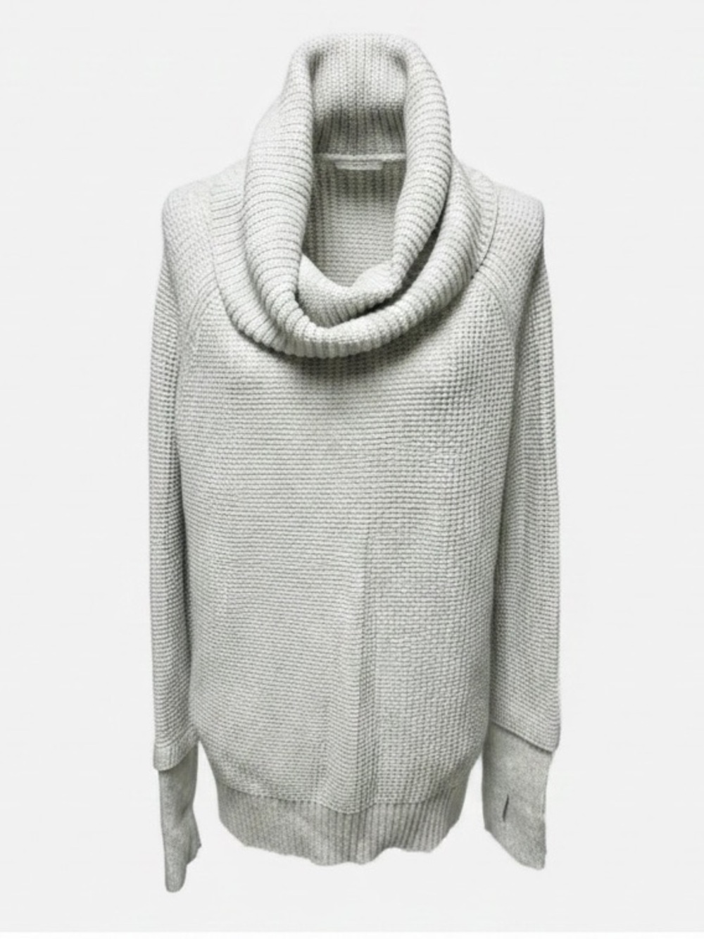 Market & Spruce Gray Waffle Knit Cowl Neck Sweater XL Thumbholes Soft
